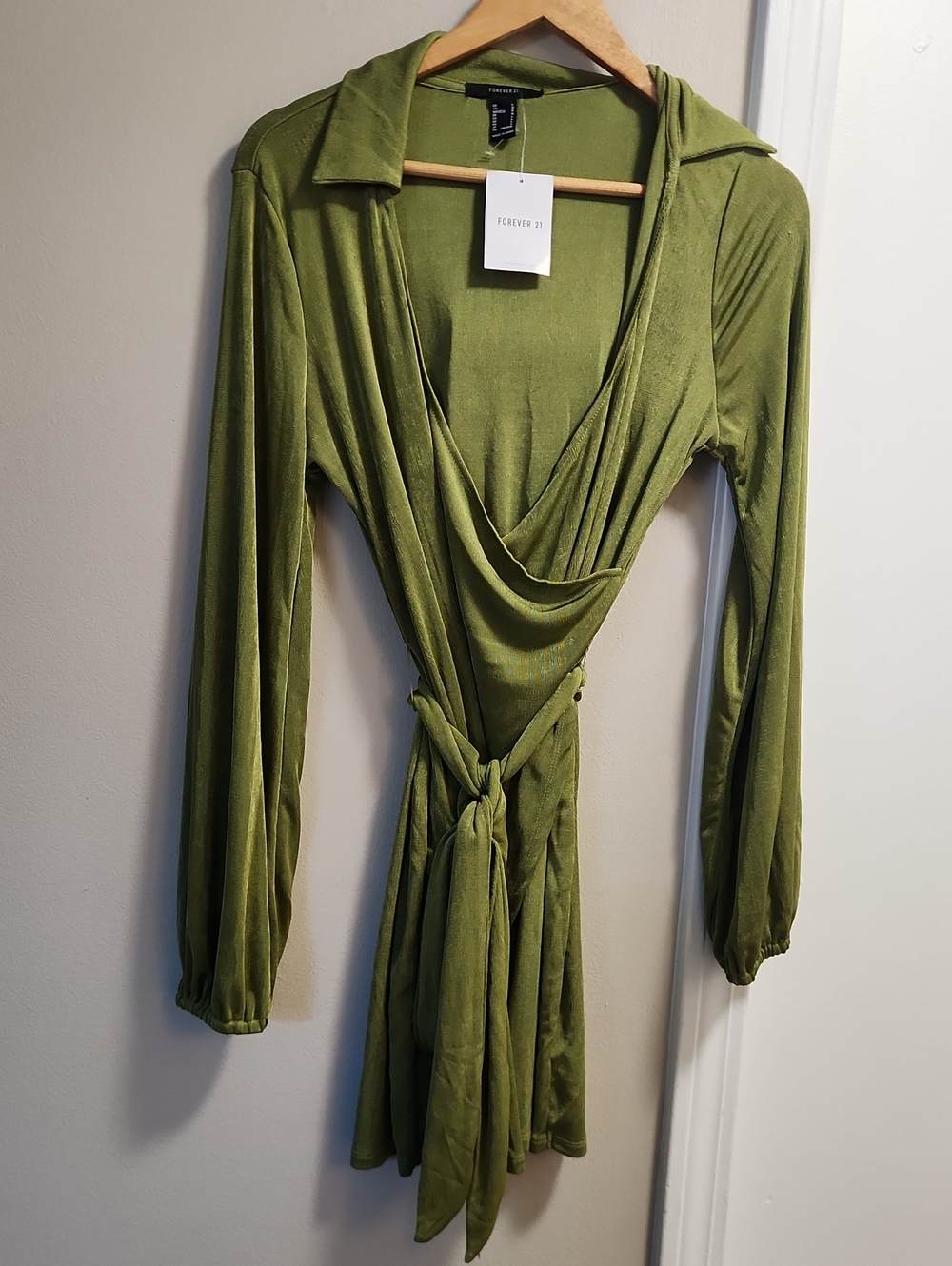 Forever 21 Olive Wrap-Front Long Sleeve Dress